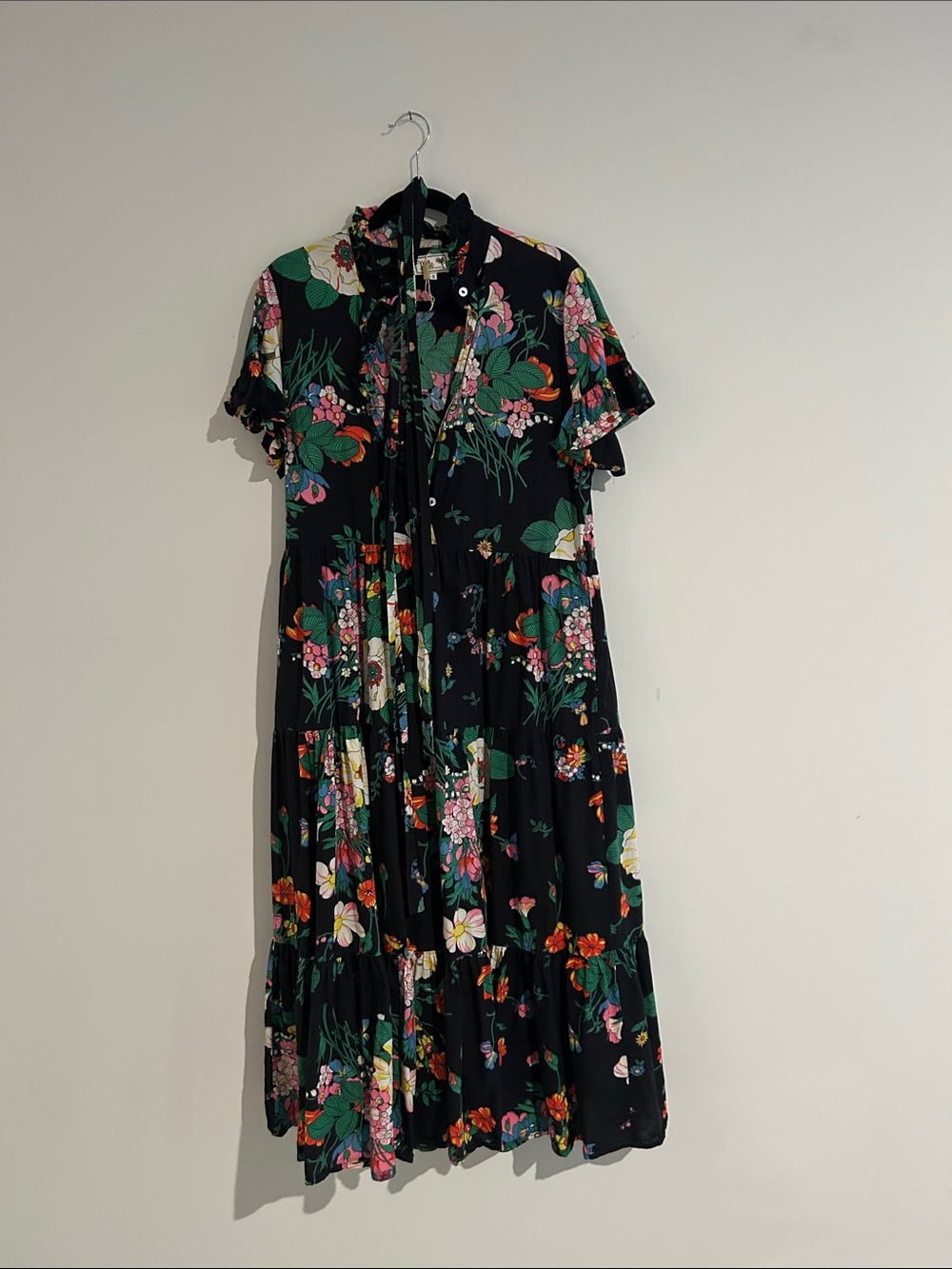 Tiered Floral Maxi Dress in Black and Green